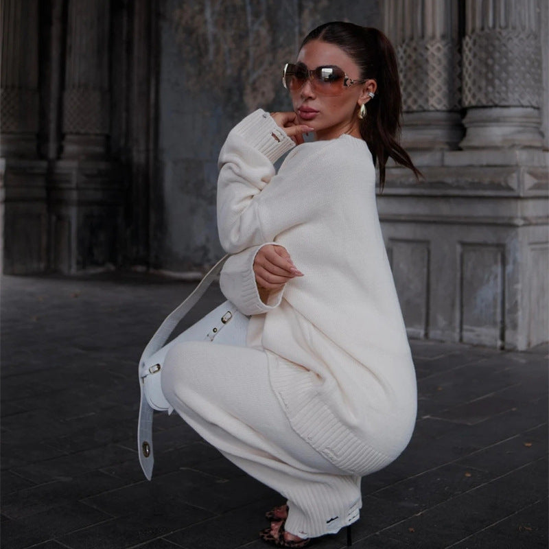 Damer lyxigt stickat set med oversized tröja och bekväma byxor Eva Jonsson-Eva Jonsson