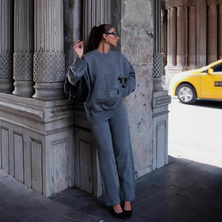 Damer lyxigt stickat set med oversized tröja och bekväma byxor Eva Jonsson-Eva Jonsson