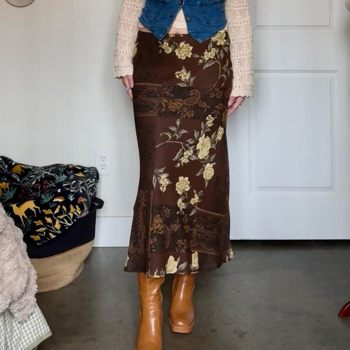 Damer maxi kjol med blommigt mönster och transparent chiffonöverdrag Mirla-Eva Jonsson
