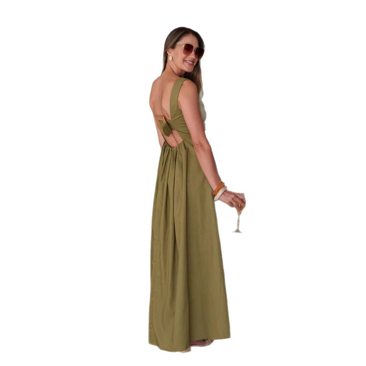 Damer maxi klänning med chic knappdesign och elegant V-hals Mirla-Eva Jonsson