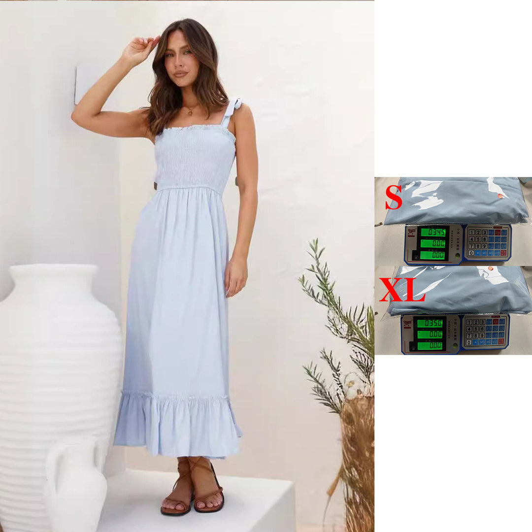 Damer maxi klänning med lekfull volang fåll och elastisk topp-Eva Jonsson