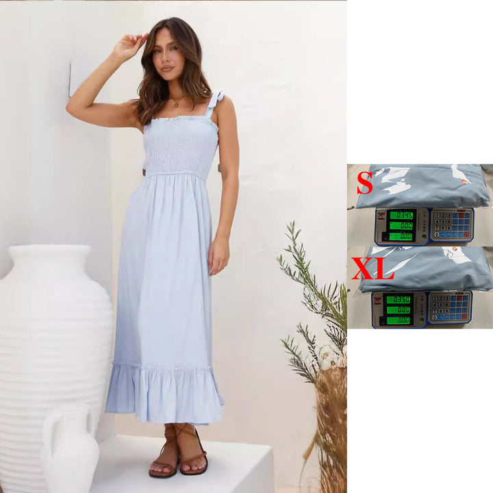 Damer maxi klänning med lekfull volang fåll och elastisk topp-Eva Jonsson