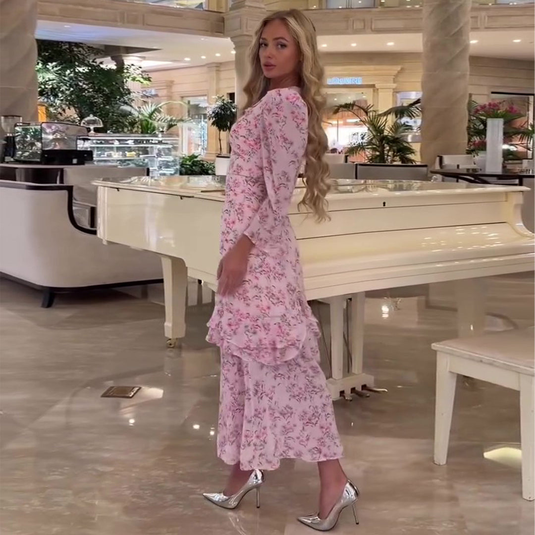 Damer maxikjol med blommönster och hög halsringning-Eva Jonsson