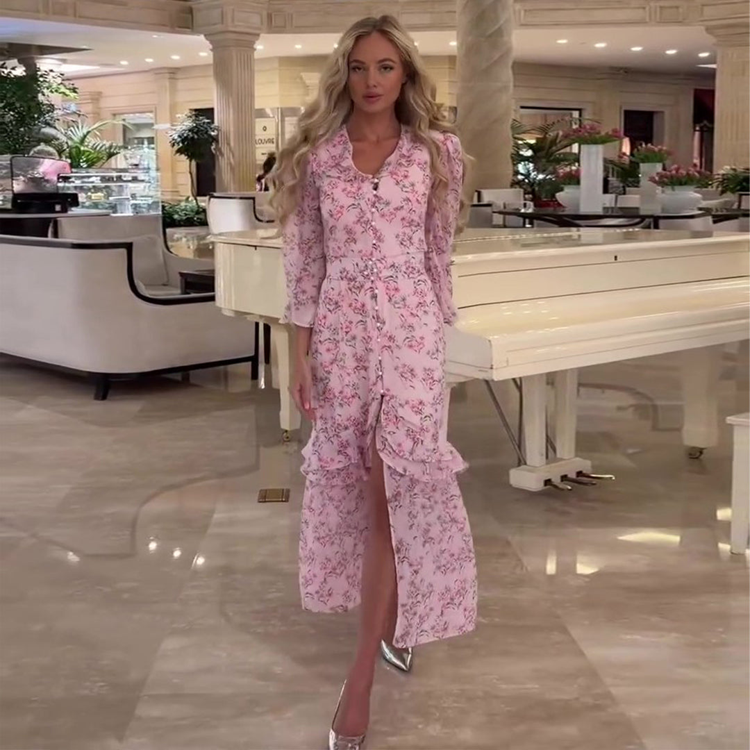 Damer maxikjol med blommönster och hög halsringning-Eva Jonsson