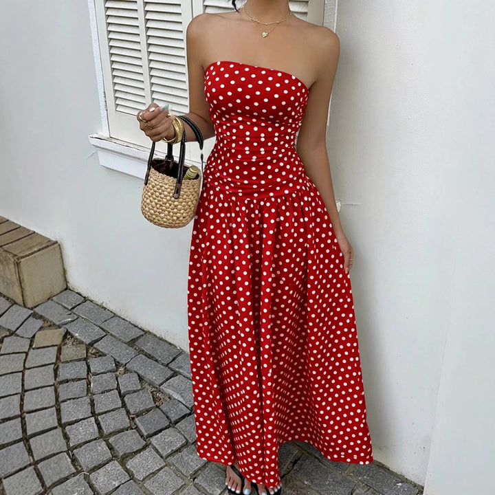 Damer maxikjol med strapless design och prickmönster Mirla-Eva Jonsson