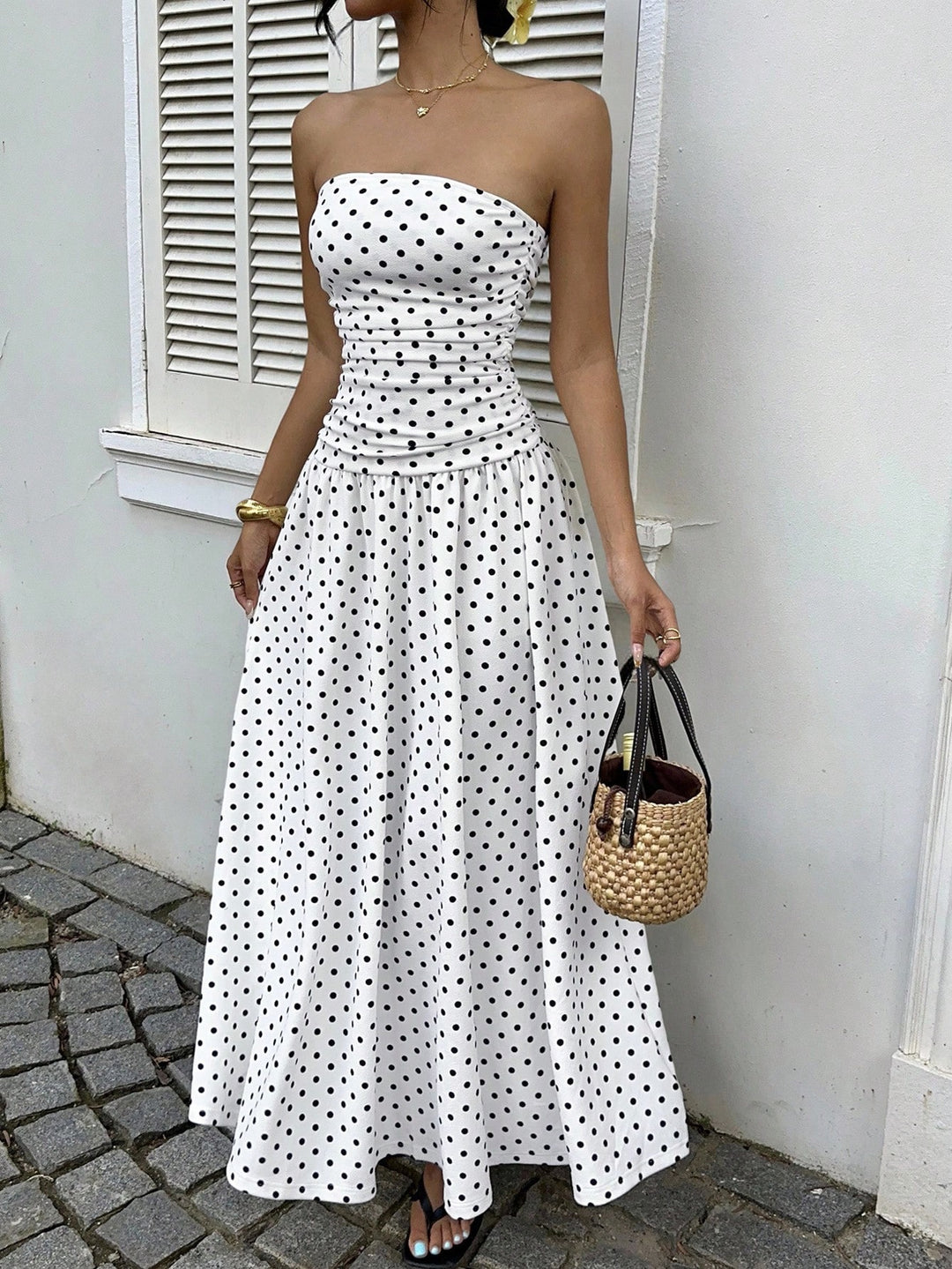 Damer maxikjol med strapless design och prickmönster Mirla-Eva Jonsson