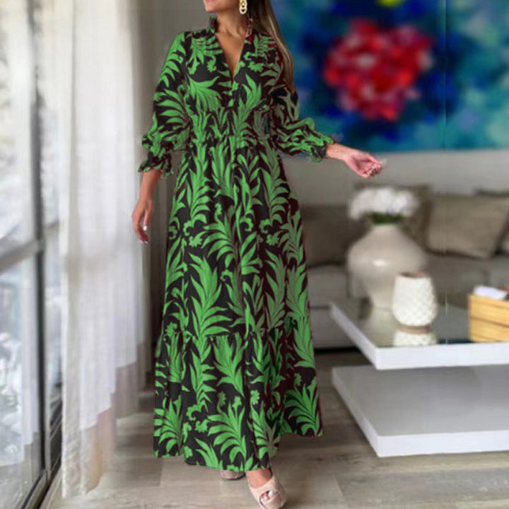 Damer maxiklänning med blommönster och voluminösa ärmar Mirla-Eva Jonsson