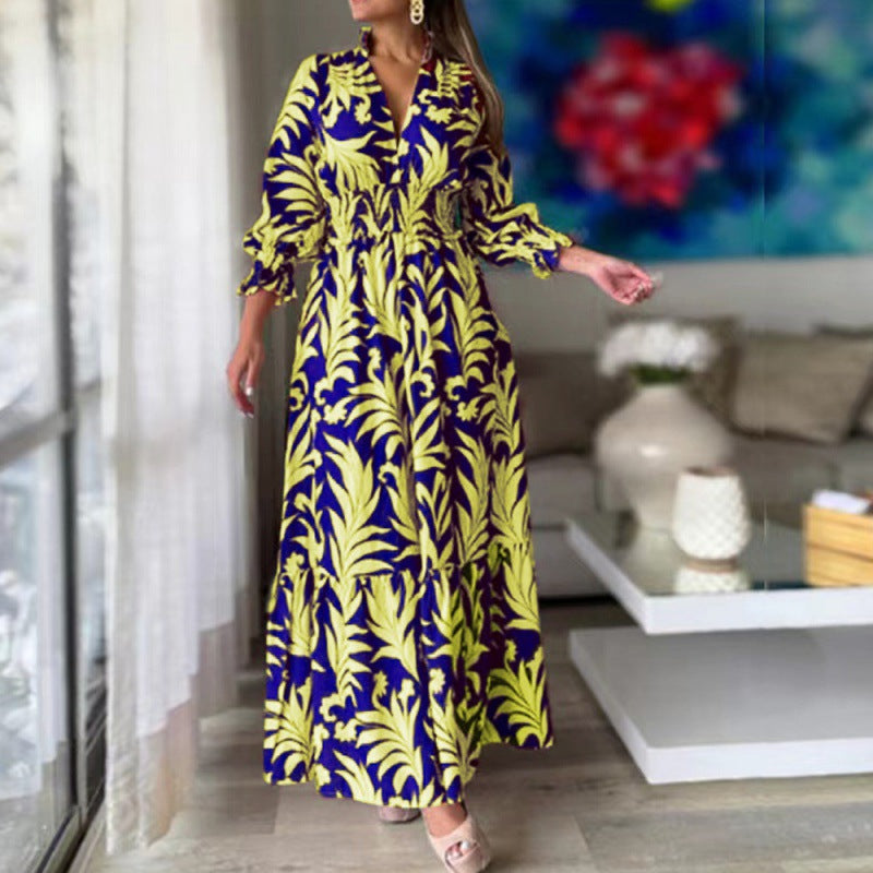 Damer maxiklänning med blommönster och voluminösa ärmar Mirla-Eva Jonsson
