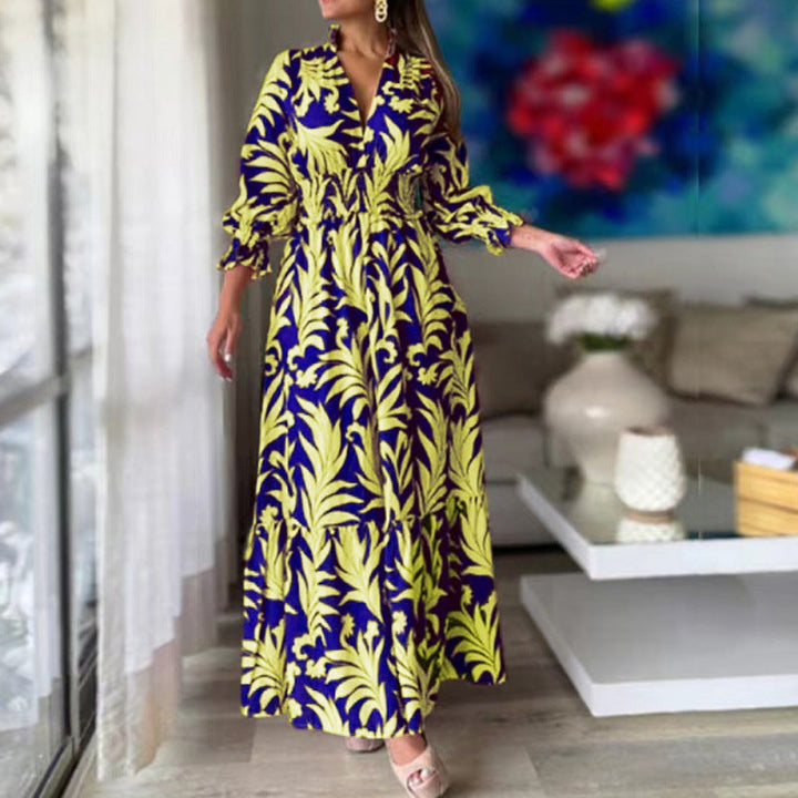 Damer maxiklänning med blommönster och voluminösa ärmar Mirla-Eva Jonsson