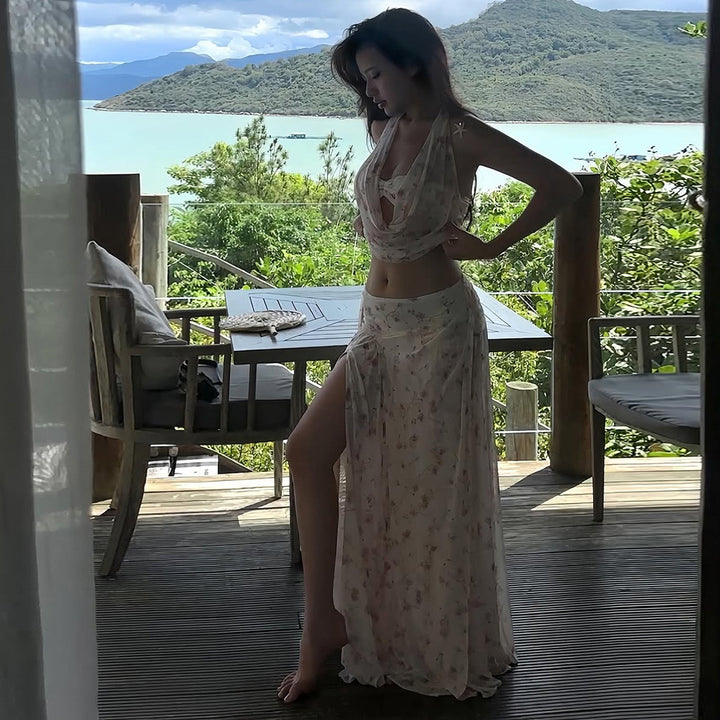 Damer maxiklänning med floral draperingsdesign Mirla-Eva Jonsson