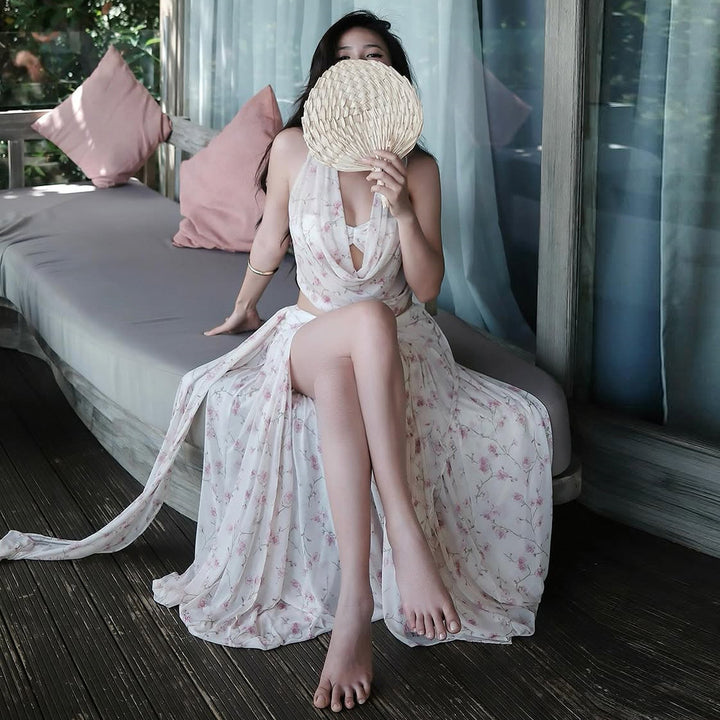 Damer maxiklänning med floral draperingsdesign Mirla-Eva Jonsson