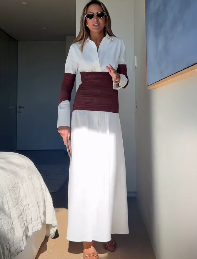 Damer maxiklänning med innovativt omslag design och moderna kontrastdetaljer Mirla-Eva Jonsson