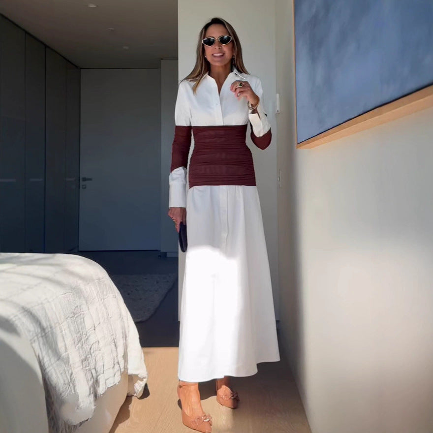 Damer maxiklänning med innovativt omslag design och moderna kontrastdetaljer Mirla-Eva Jonsson