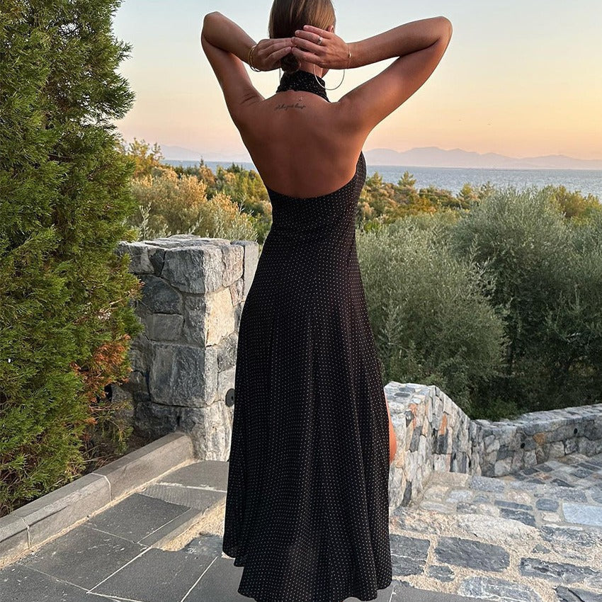 Damer maxiklänning med stylish hög hals och eleganta slitsar Mirla-Eva Jonsson