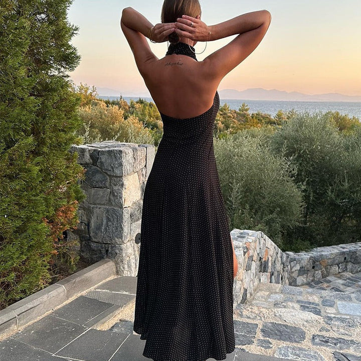Damer maxiklänning med stylish hög hals och eleganta slitsar Mirla-Eva Jonsson