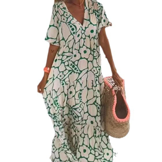 Damer maxiviskosklänning med avslappnad V-ringning och voluminös kjol Eva Jonsson-Eva Jonsson