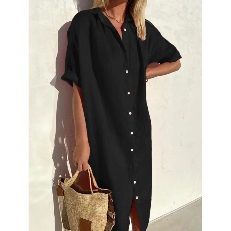 Damer midi skjortklänning i mjukt linne tyg Mirla-Eva Jonsson
