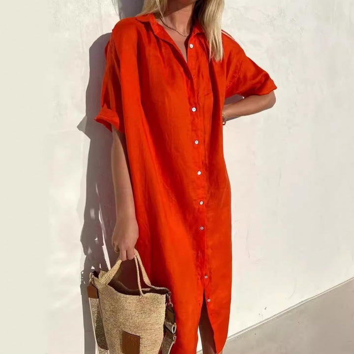 Damer midi skjortklänning i mjukt linne tyg Mirla-Eva Jonsson