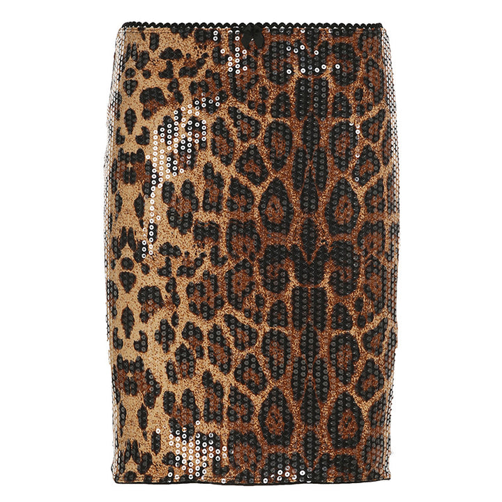 Damer minikjol med glamoröst paljettleopardmönster och figurnära snitt Mirla-Eva Jonsson