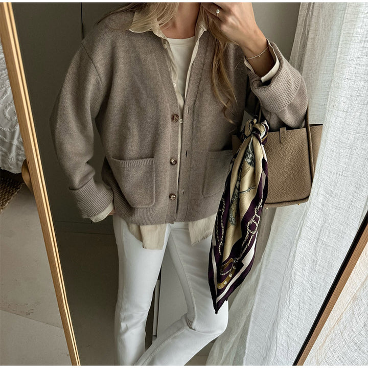 Damer mjuk cardigan med fickor och knapplist Eva Jonsson-Eva Jonsson