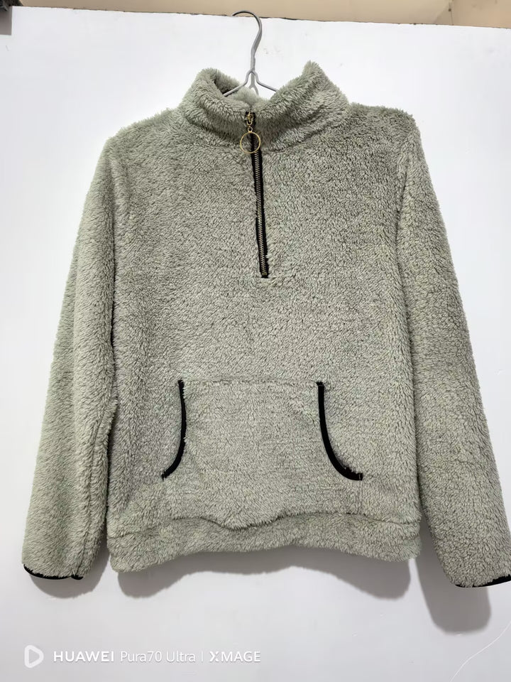 Damer mjuk fleece-tröja med hög krage och dragkedja Mirla-Eva Jonsson