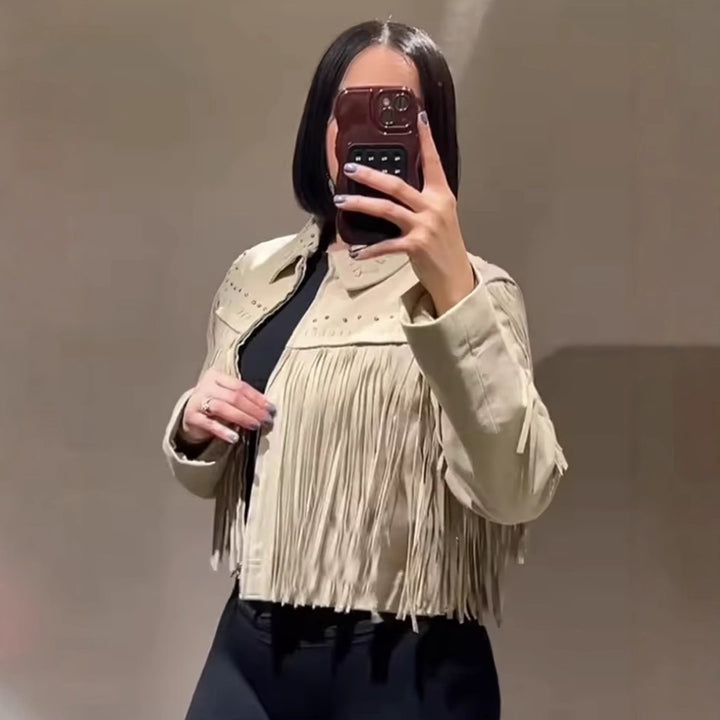 Damer mocka fransjacka med detaljälskande nitar Mirla-Eva Jonsson