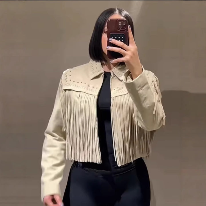 Damer mocka fransjacka med detaljälskande nitar Mirla-Eva Jonsson