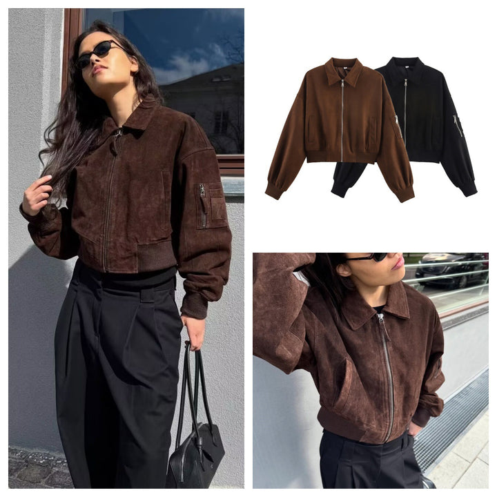 Damer moda konstläderjacka med praktiska fickor Eva Jonsson-Eva Jonsson