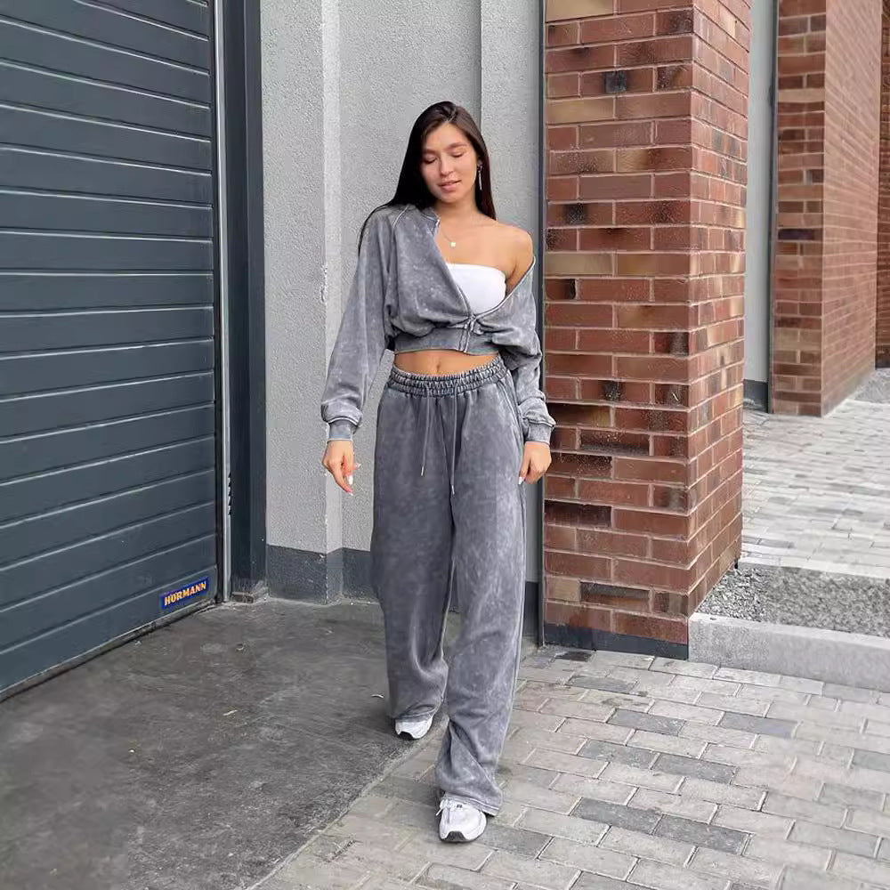 Damer mode cropped hoodie med dragkedja och avslappnade joggingbyxor Mirla-Eva Jonsson