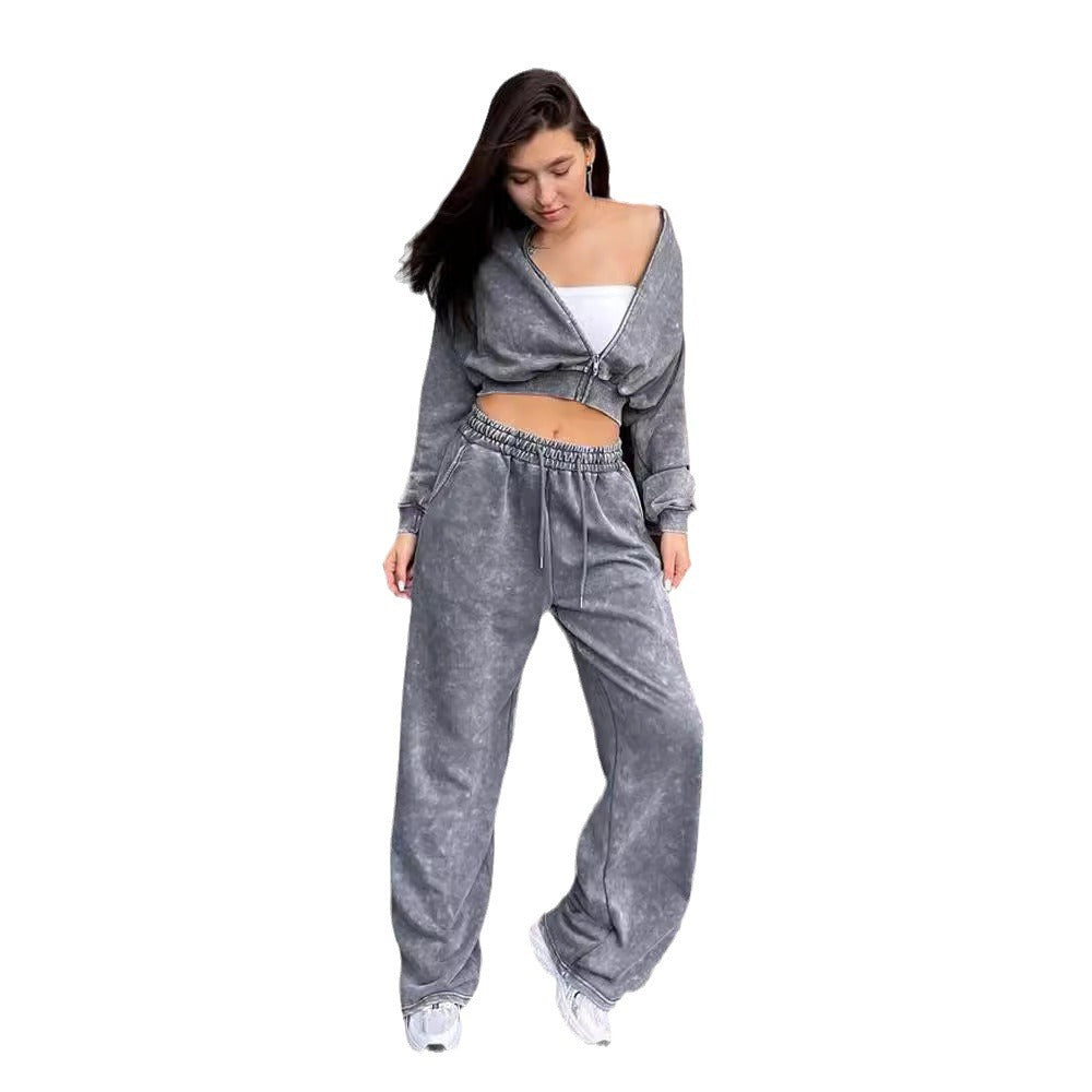 Damer mode cropped hoodie med dragkedja och avslappnade joggingbyxor Mirla-Eva Jonsson