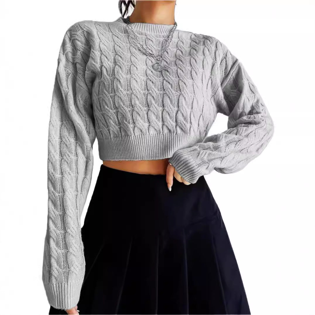 Damer mode cropped stickad tröja med flätmönster Mirla-Eva Jonsson