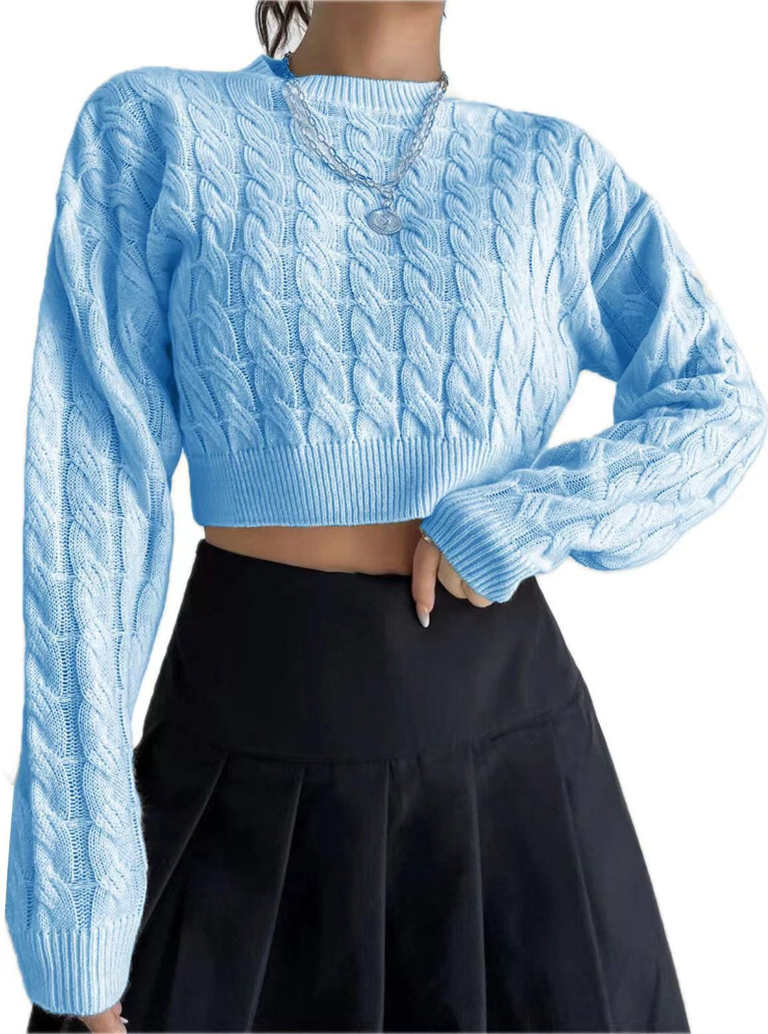 Damer mode cropped stickad tröja med flätmönster Mirla-Eva Jonsson