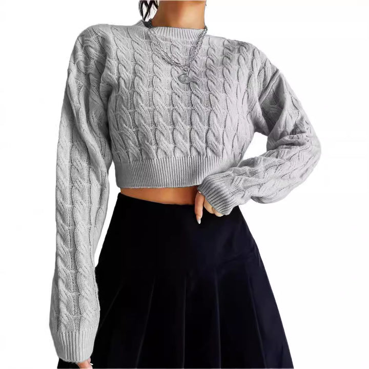 Damer mode cropped stickad tröja med flätmönster Mirla-Eva Jonsson