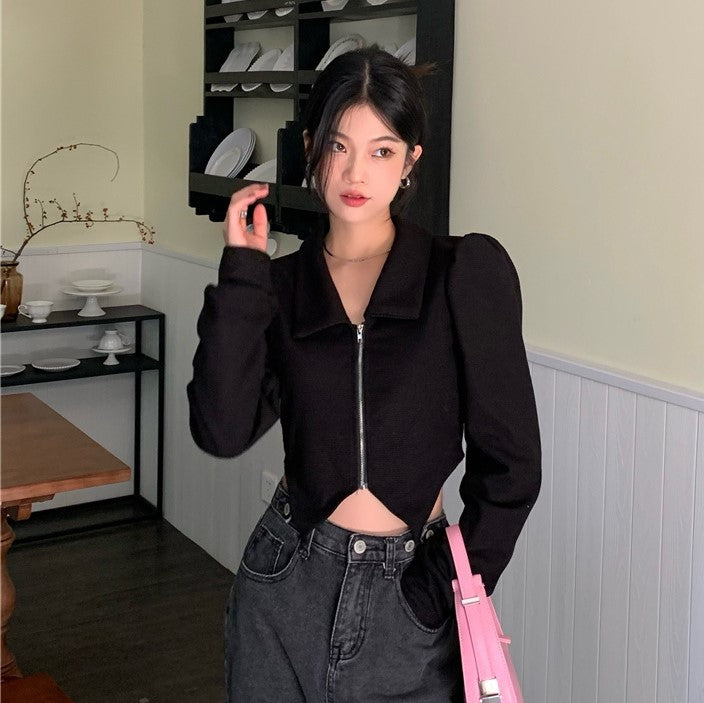 Damer mode cropped sweatshirt jacka med voluminösa ärmar Mirla-Eva Jonsson