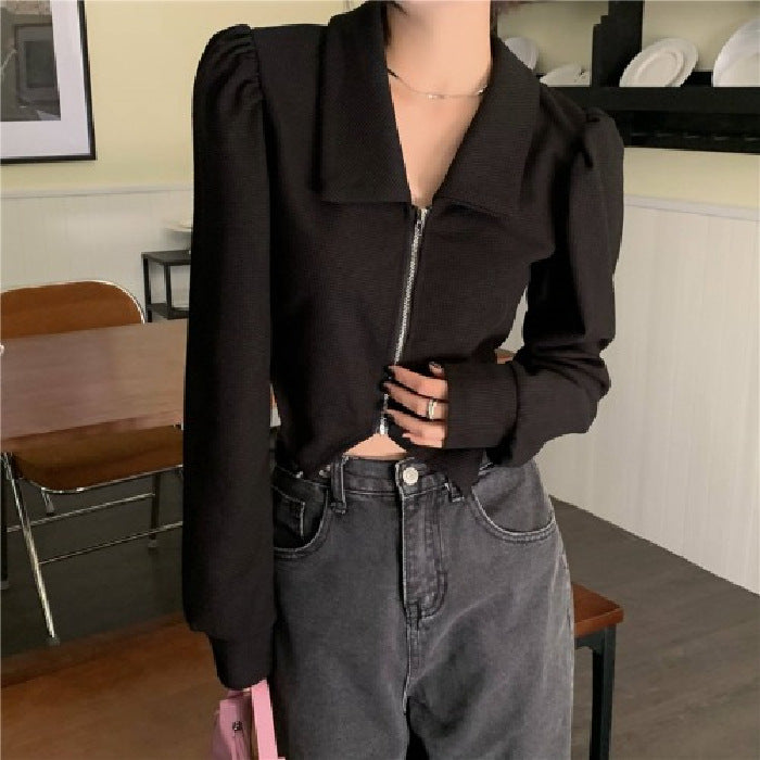 Damer mode cropped sweatshirt jacka med voluminösa ärmar Mirla-Eva Jonsson