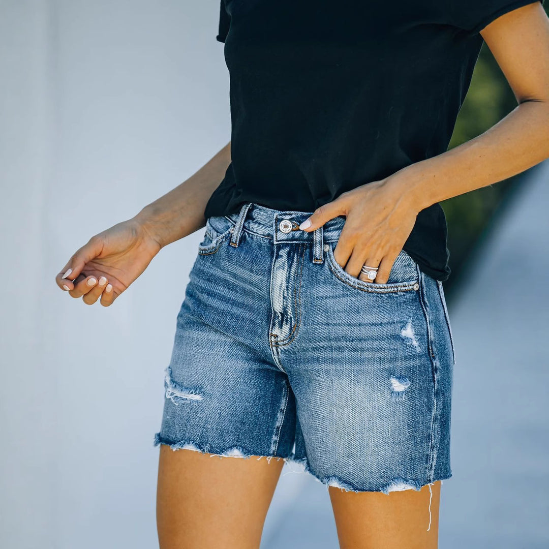 Damer mode denimshorts i used-look med fransar Eva Jonsson-Eva Jonsson