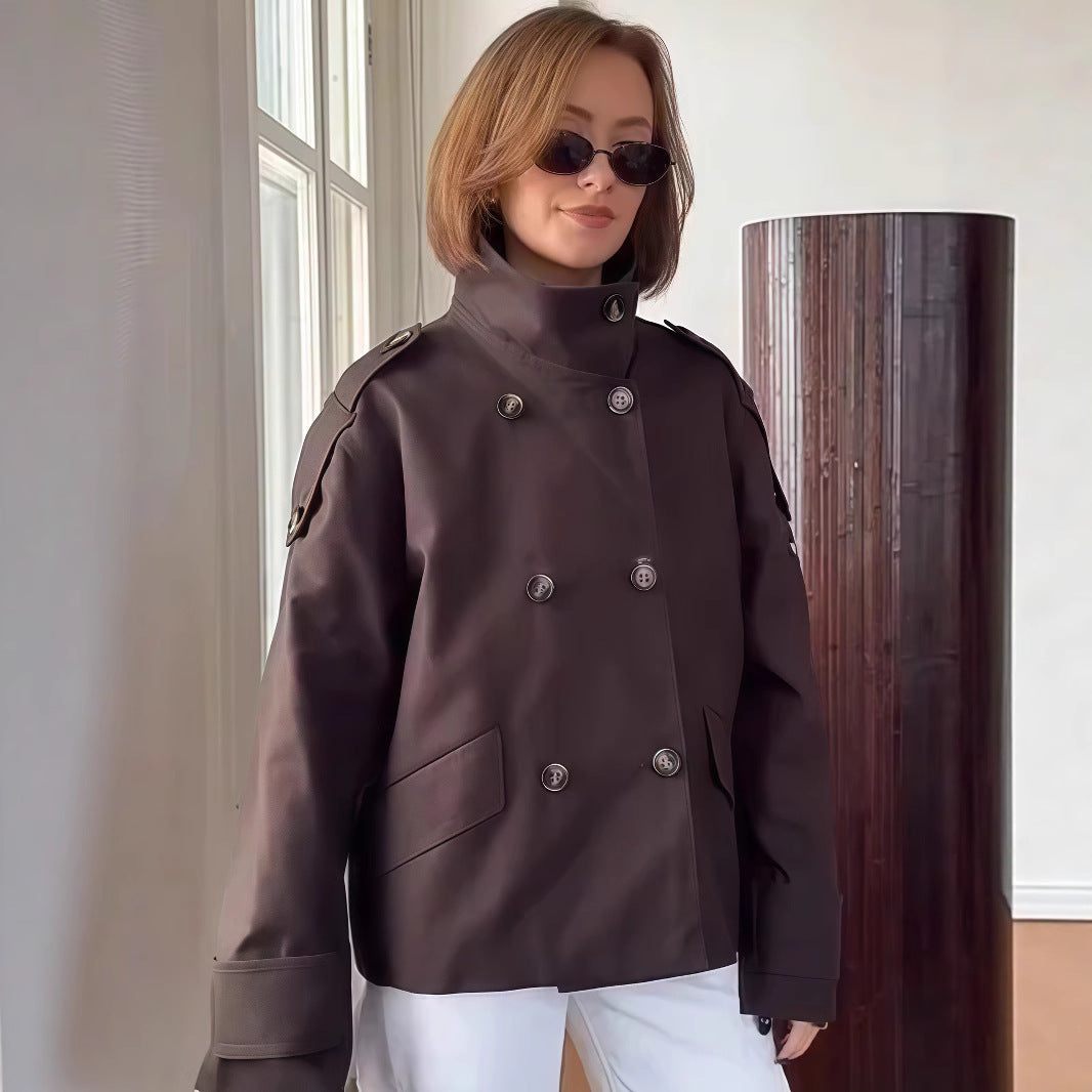 Damer mode dubbelknäppningsjacka med hög krage och strukturerad design Mirla-Eva Jonsson