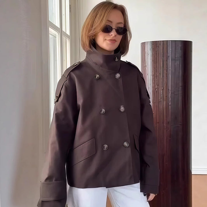 Damer mode dubbelknäppningsjacka med hög krage och strukturerad design Mirla-Eva Jonsson