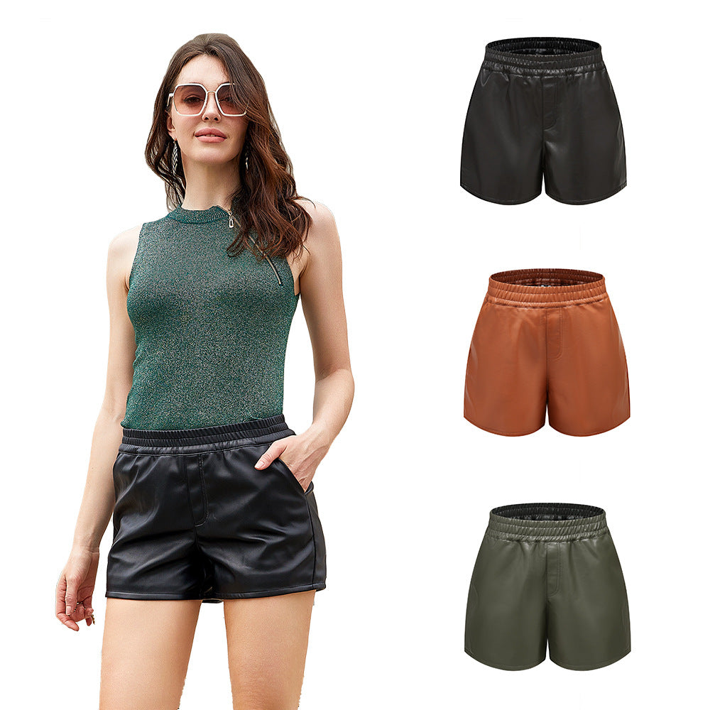 Damer mode hög midja shorts i konstläder Eva Jonsson-Eva Jonsson
