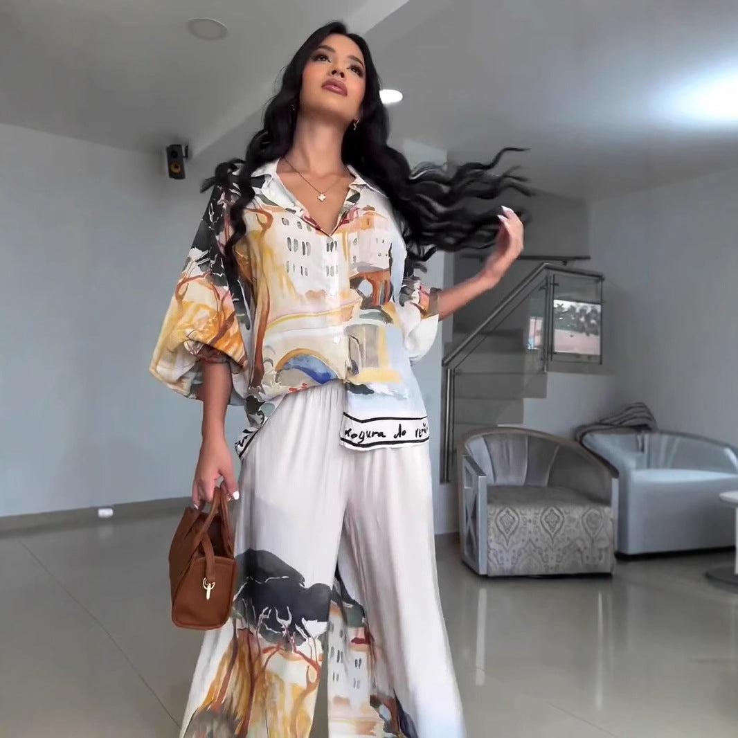 Damer mode kaftan med konstnärlig tryck och lös passform Eva Jonsson-Eva Jonsson