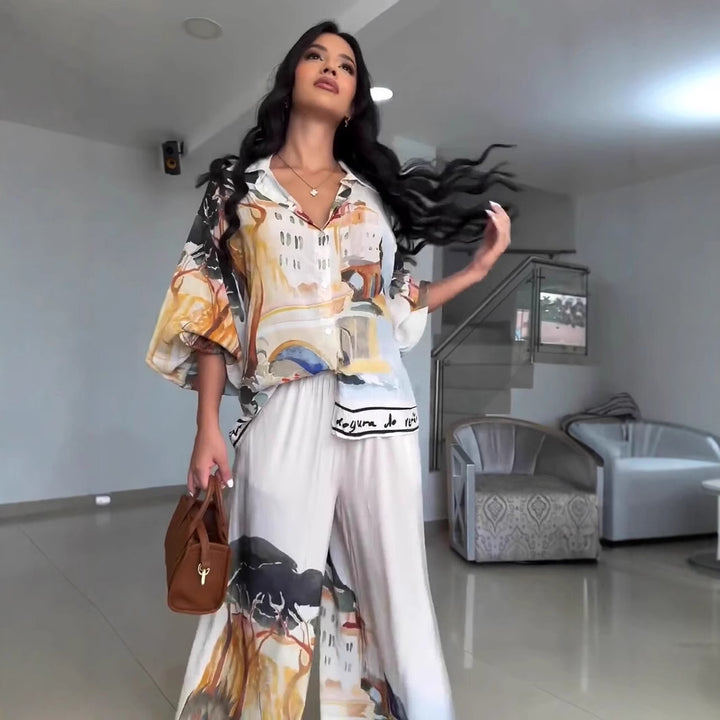 Damer mode kaftan med konstnärlig tryck och lös passform Eva Jonsson-Eva Jonsson