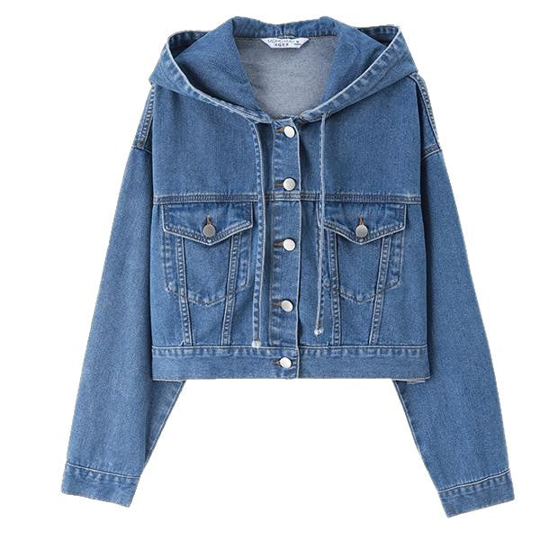 Damer mode kort jeansjacka med huva och praktiska fickor Mirla-Eva Jonsson