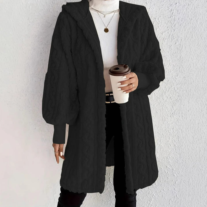 Damer mode långjacka med huva och struktur Eva Jonsson-Eva Jonsson