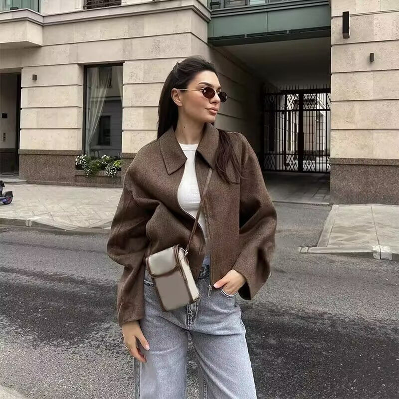 Damer mode övergångsjacka med klassisk krage och varmt fleece Mirla-Eva Jonsson