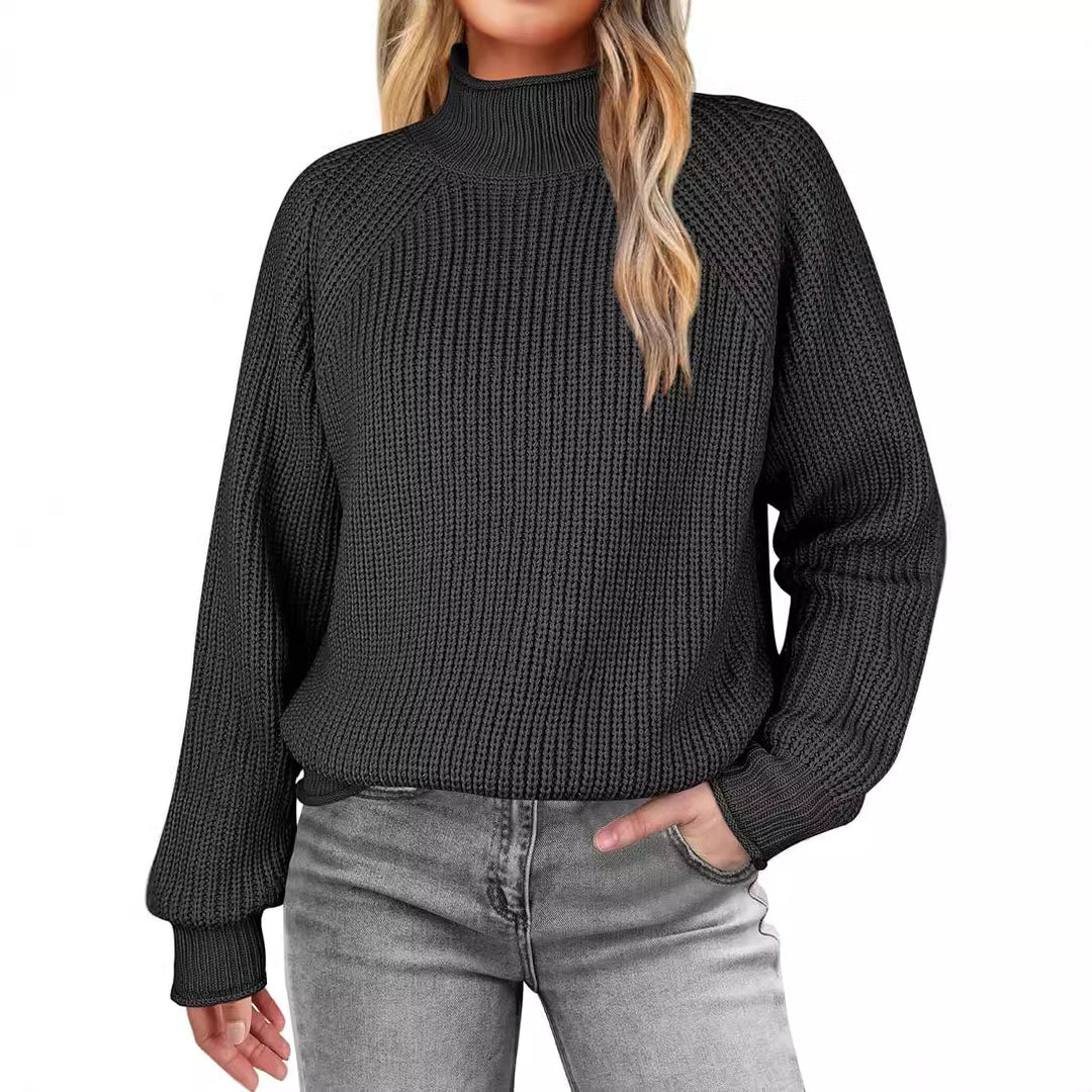 Damer mode stickad tröja med hög krage och strukturerad yta Eva Jonsson-Eva Jonsson