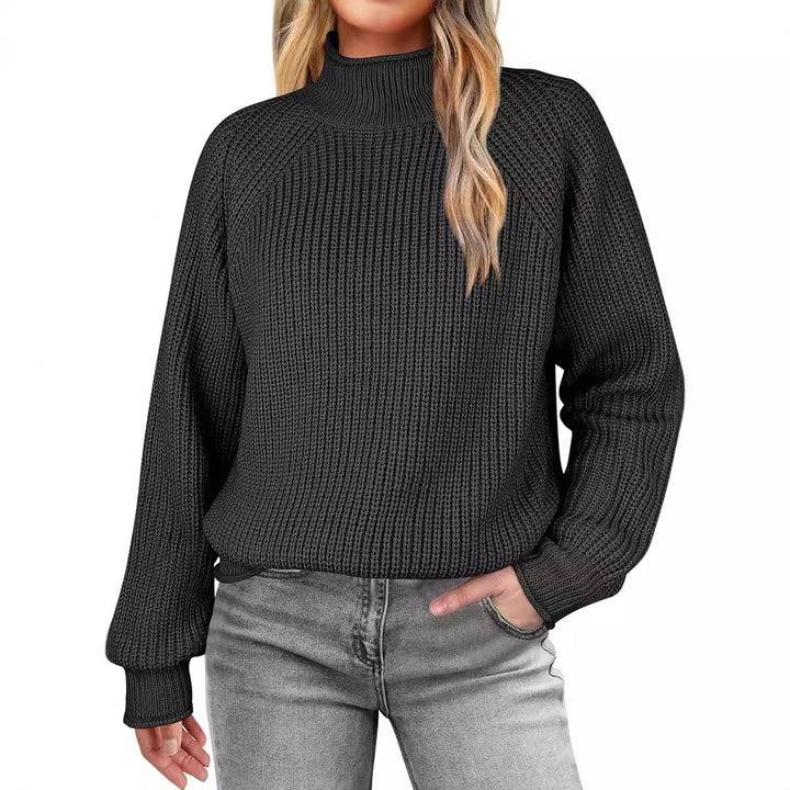 Damer mode stickad tröja med hög krage och strukturerad yta Mirla-Eva Jonsson