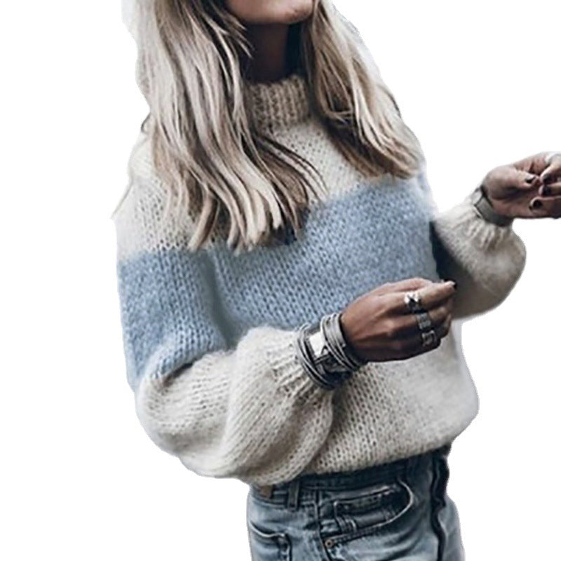Damer mode stickad tröja med unika färgdesigner och voluminösa ärmar Mirla-Eva Jonsson