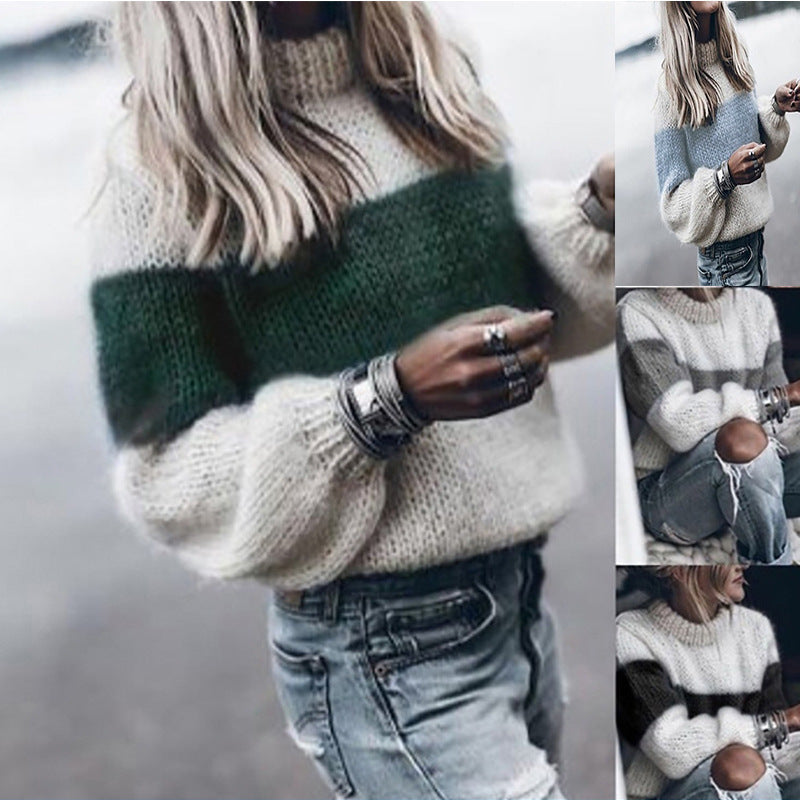 Damer mode stickad tröja med unika färgdesigner och voluminösa ärmar Mirla-Eva Jonsson