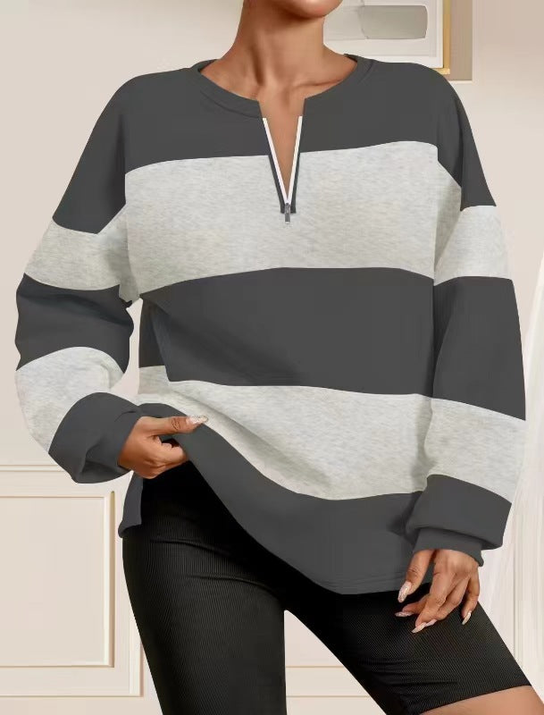 Damer mode sweatshirt med dragkedja och randig design Eva Jonsson-Eva Jonsson