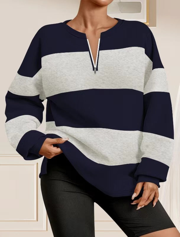 Damer mode sweatshirt med dragkedja och randig design Eva Jonsson-Eva Jonsson